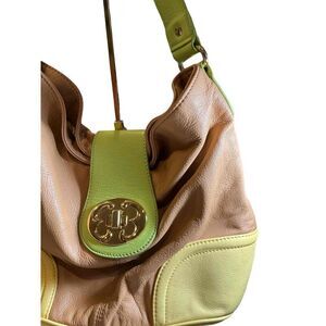 Emma Fox Women Tan Two-Tone Oversize Logo Shoulder Handbag